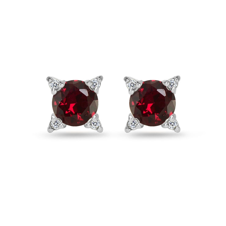 Sterling Silver Created Ruby & White Topaz Studded Solitaire Stud Earrings