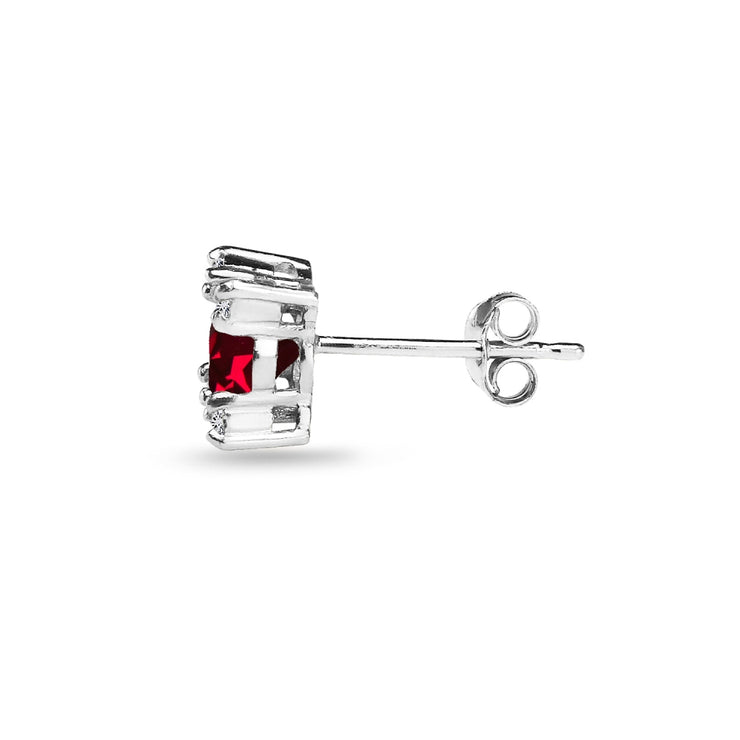 Sterling Silver Created Ruby & White Topaz Studded Solitaire Stud Earrings