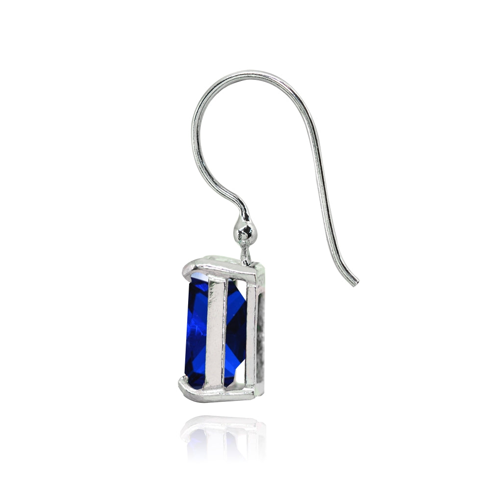 Sterling Silver Created Blue Sapphire Octagon-Cut Solitaire Drop Dangle Earrings-2