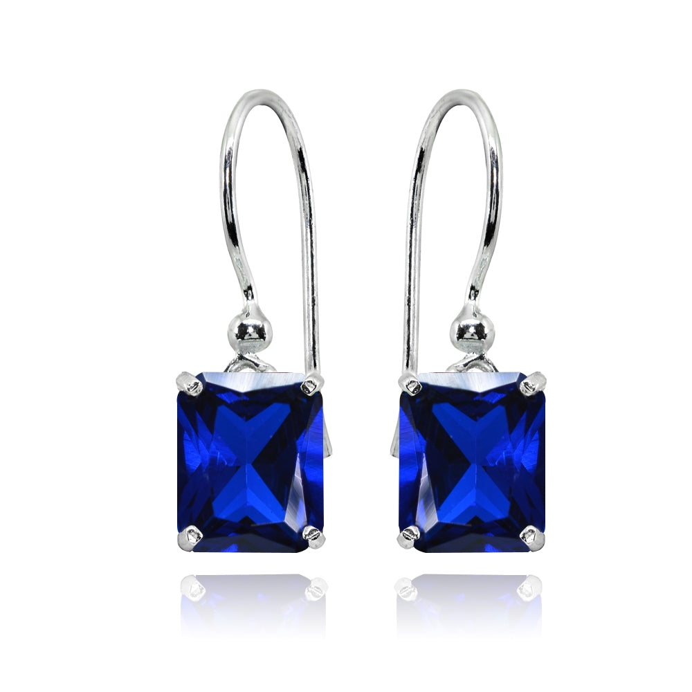 Sterling Silver Created Blue Sapphire Octagon-Cut Solitaire Drop Dangle Earrings-3