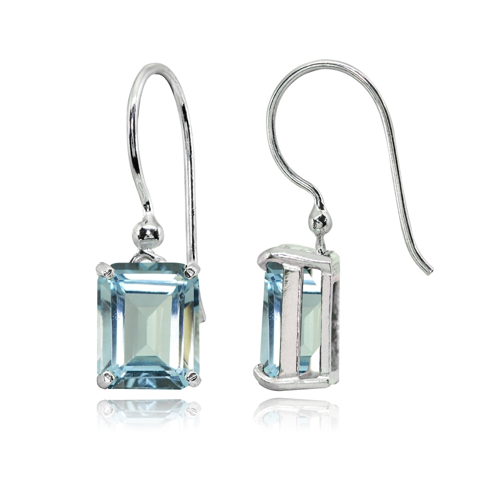 Sterling Silver Blue Topaz Octagon-Cut Solitaire Drop Dangle Earrings