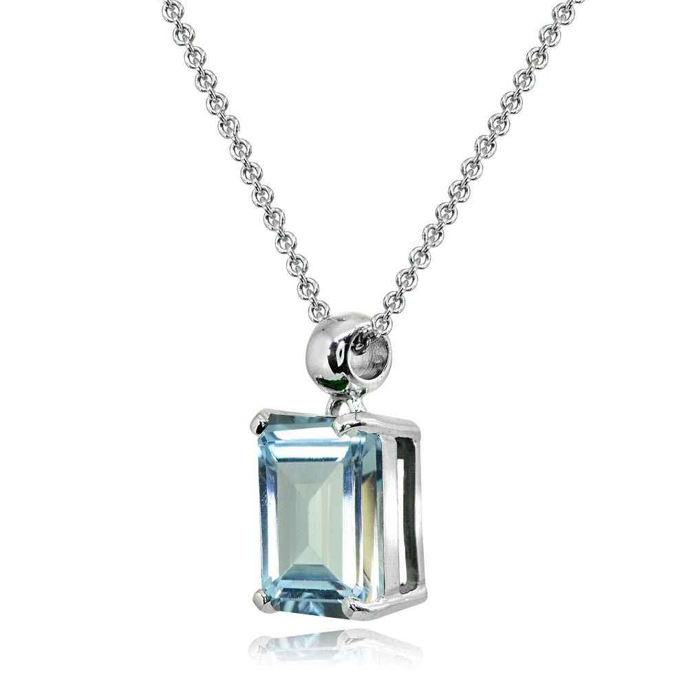 Sterling Silver Blue Topaz Octagon-Cut Solitaire Drop Dangle Earrings-2