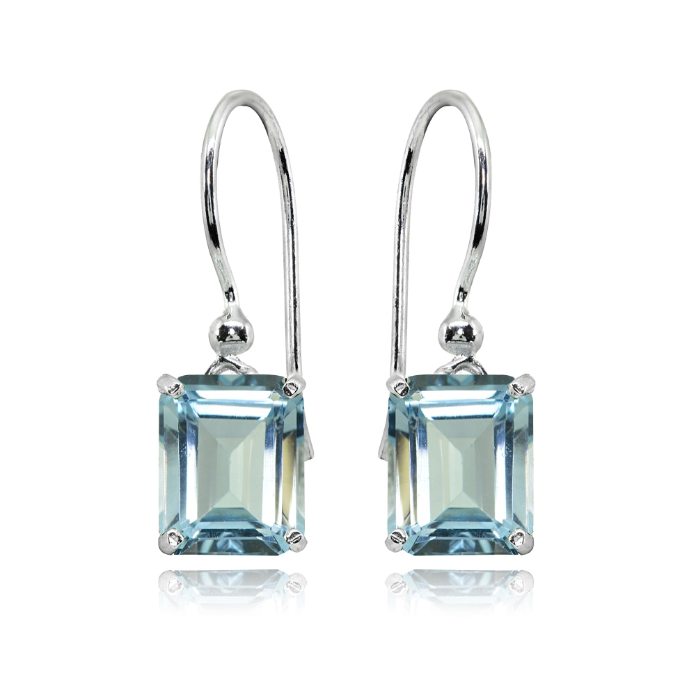 Sterling Silver Blue Topaz Octagon-Cut Solitaire Drop Dangle Earrings-3