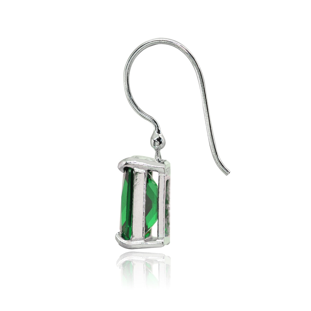 Sterling Silver Simulated Emerald Octagon-Cut Solitaire Drop Dangle Earrings-2