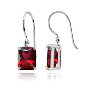 Sterling Silver Created Ruby Octagon-Cut Solitaire Drop Dangle Earrings