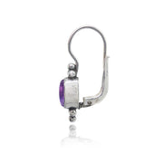 Sterling Silver Created Cabochon Amethyst Oval Bezel-Set Bali Bead Leverback Earrings