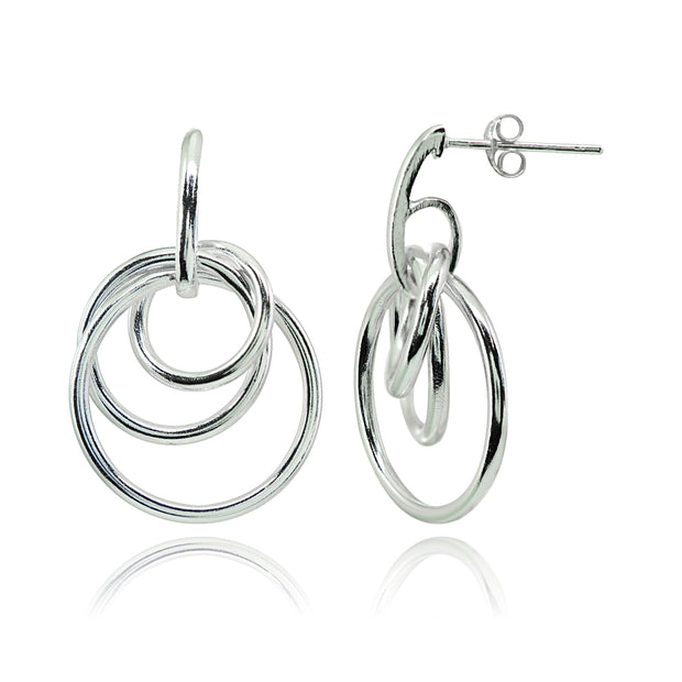 Sterling Silver Polished Intertwined Triple Hoop Stud Earrings