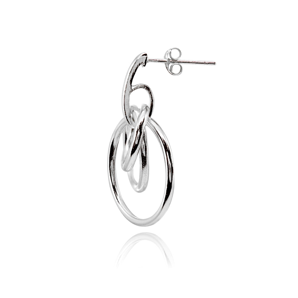Sterling Silver Polished Intertwined Triple Hoop Stud Earrings-2