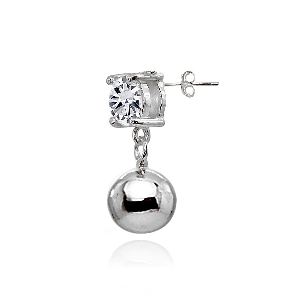 Sterling Silver Cubic Zirconia 4mm Dangling Round Bead Stud Earrings-2
