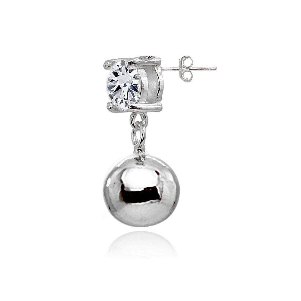 Sterling Silver Cubic Zirconia 5mm Dangling Round Bead Stud Earrings-2