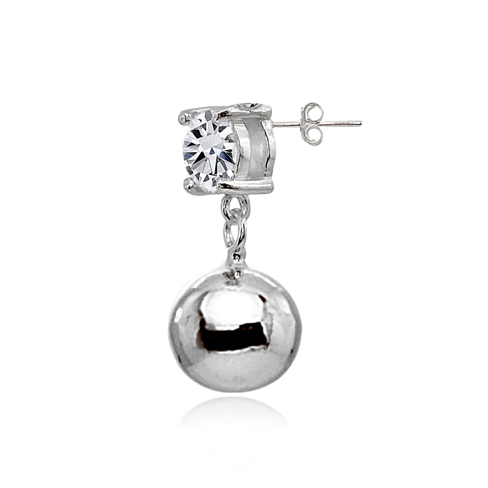 Sterling Silver Cubic Zirconia 6mm Dangling Round Bead Stud Earrings-2