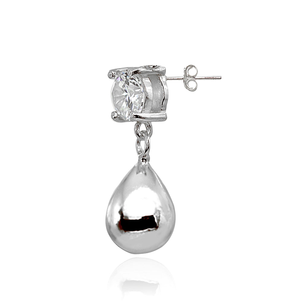 Sterling Silver Cubic Zirconia 6mm Dangling Pear-Shape Bead Stud Earrings-2
