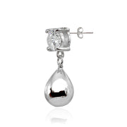 Sterling Silver Cubic Zirconia 6mm Dangling Pear-Shape Bead Stud Earrings
