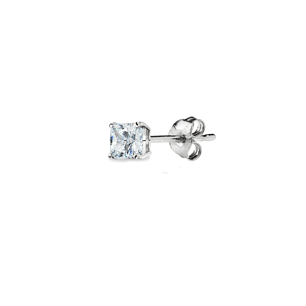 Sterling Silver AAA Cubic Zirconia 3x3mm Princess-Cut Square Stud Earrings-2