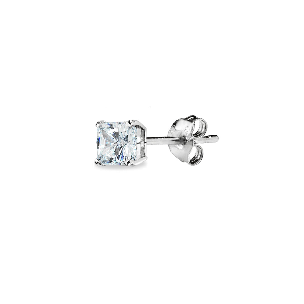 Sterling Silver AAA Cubic Zirconia 4x4mm Princess-Cut Square Stud Earrings-2