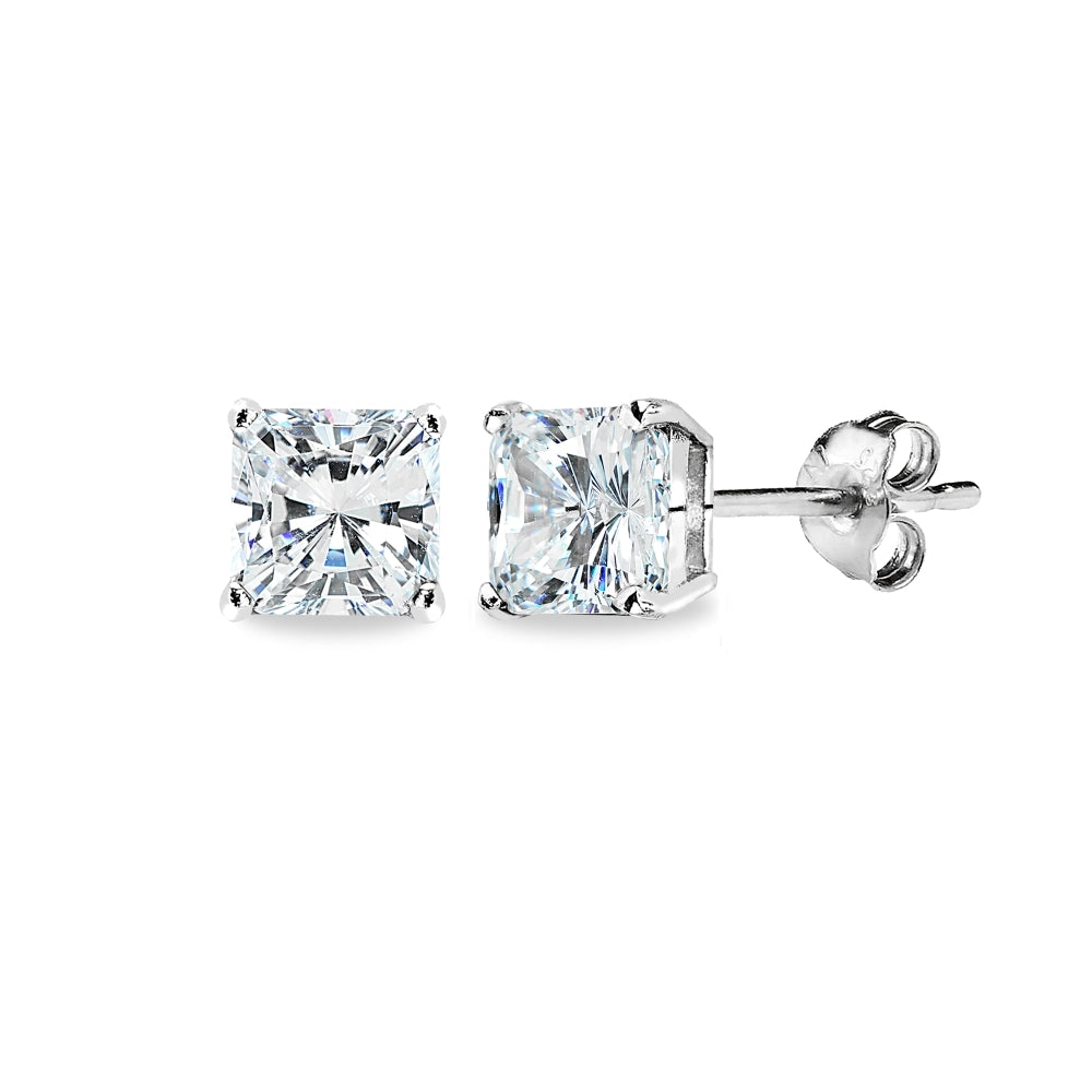 Sterling Silver AAA Cubic Zirconia 5x5mm Princess-Cut Square Stud Earrings