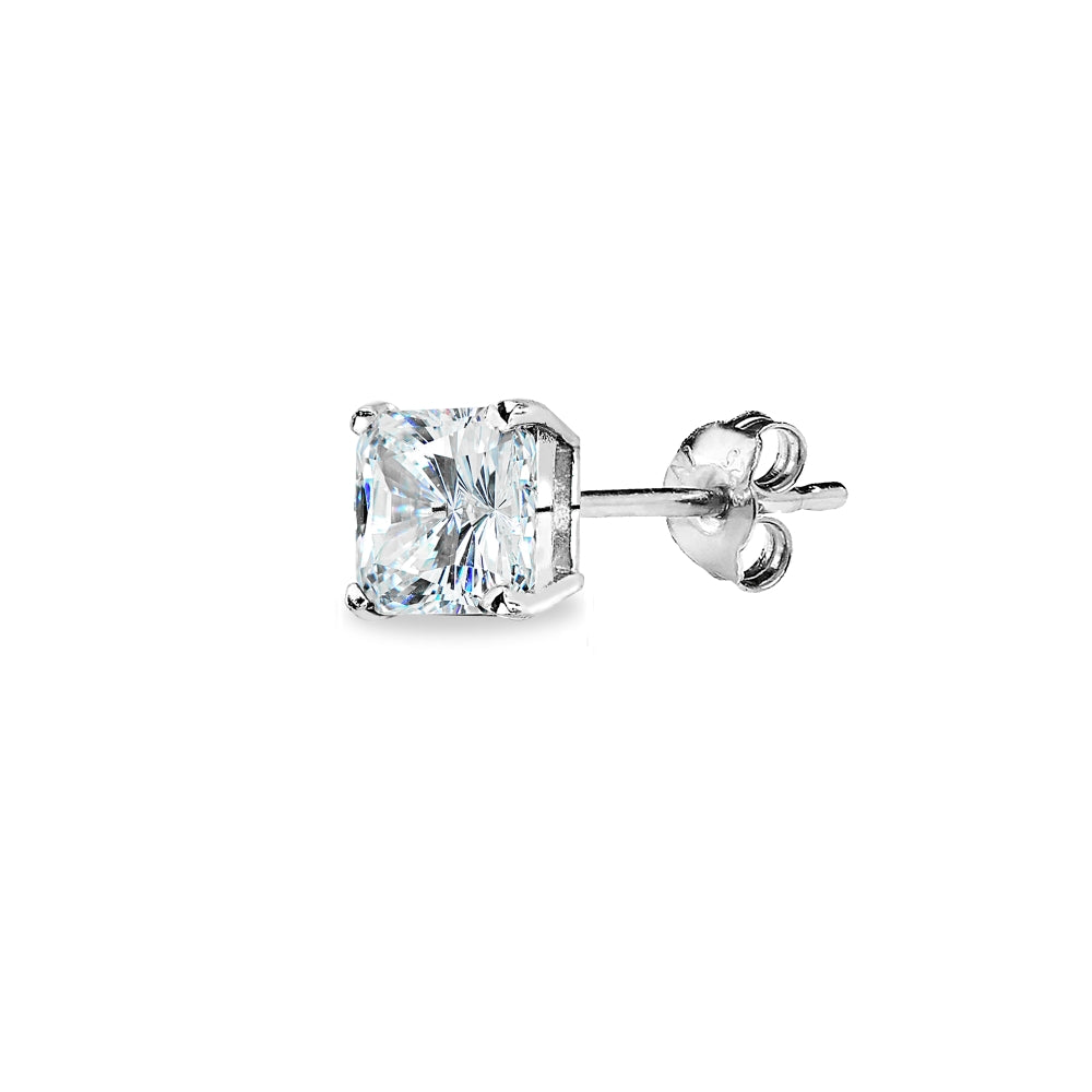 Sterling Silver AAA Cubic Zirconia 5x5mm Princess-Cut Square Stud Earrings-2