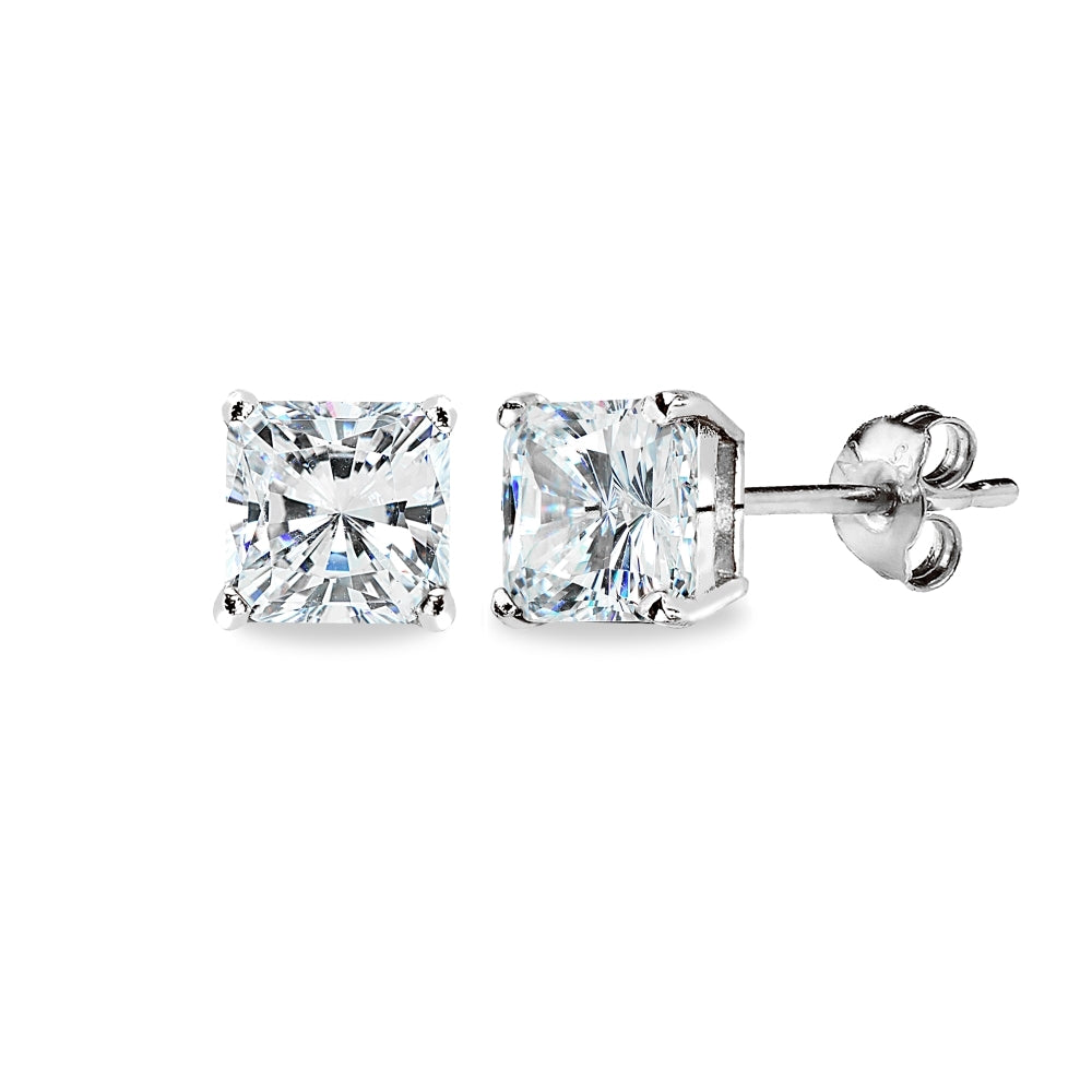 Sterling Silver AAA Cubic Zirconia 6x6mm Princess-Cut Square Stud Earrings