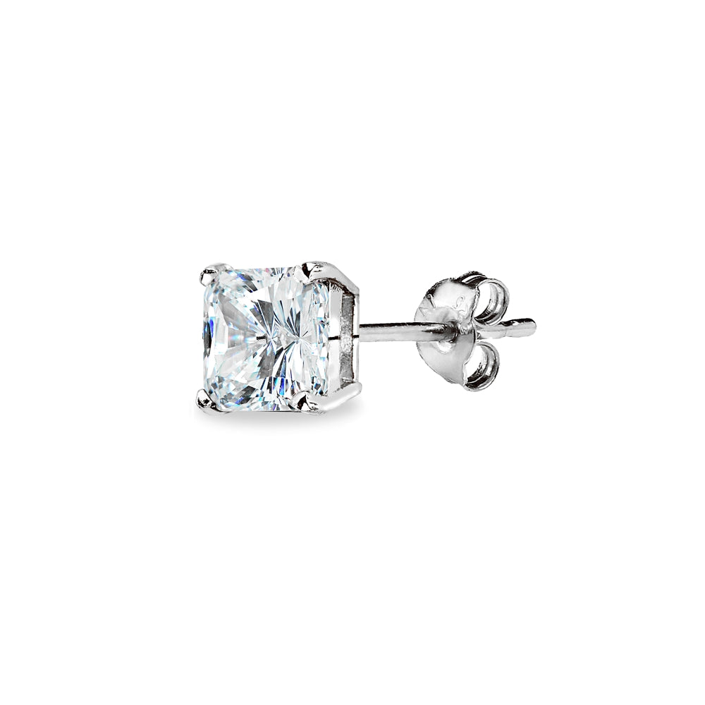 Sterling Silver AAA Cubic Zirconia 6x6mm Princess-Cut Square Stud Earrings-2