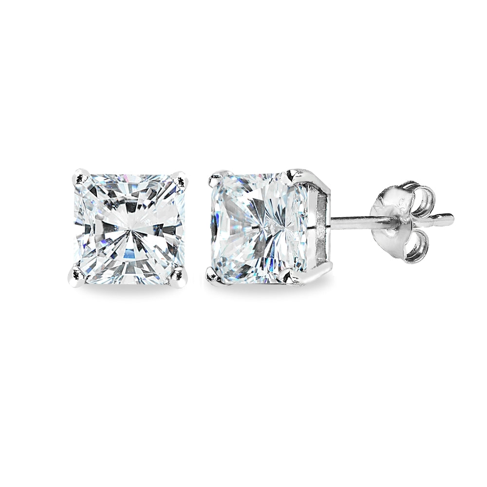 Sterling Silver AAA Cubic Zirconia 7x7mm Princess-Cut Square Stud Earrings