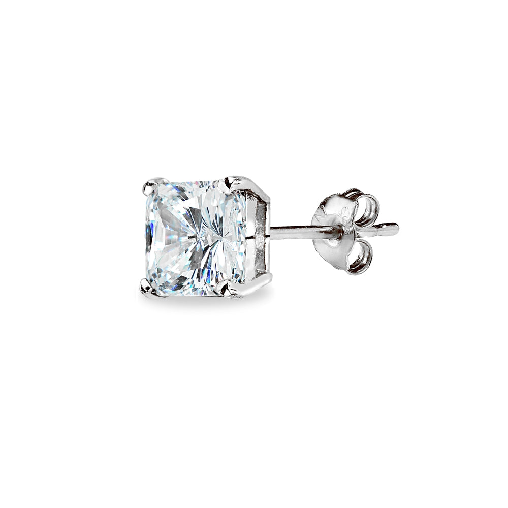 Sterling Silver AAA Cubic Zirconia 7x7mm Princess-Cut Square Stud Earrings-2