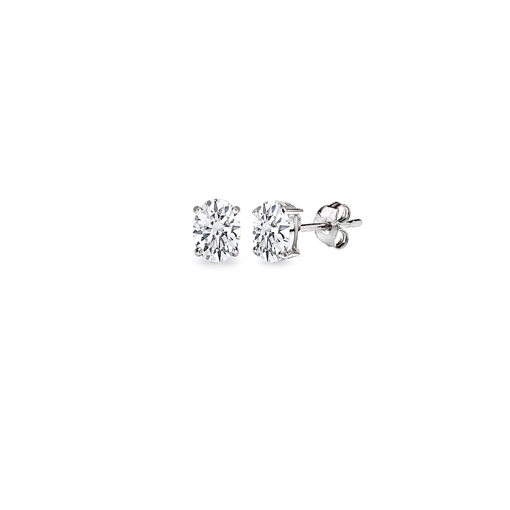 Sterling Silver AAA Cubic Zirconia 5x3mm Oval-Cut Stud Earrings