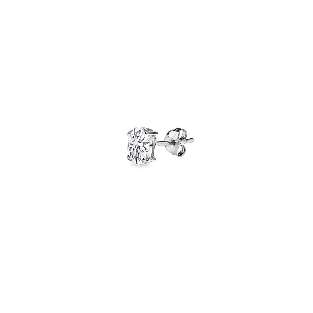 Sterling Silver AAA Cubic Zirconia 5x3mm Oval-Cut Stud Earrings-2