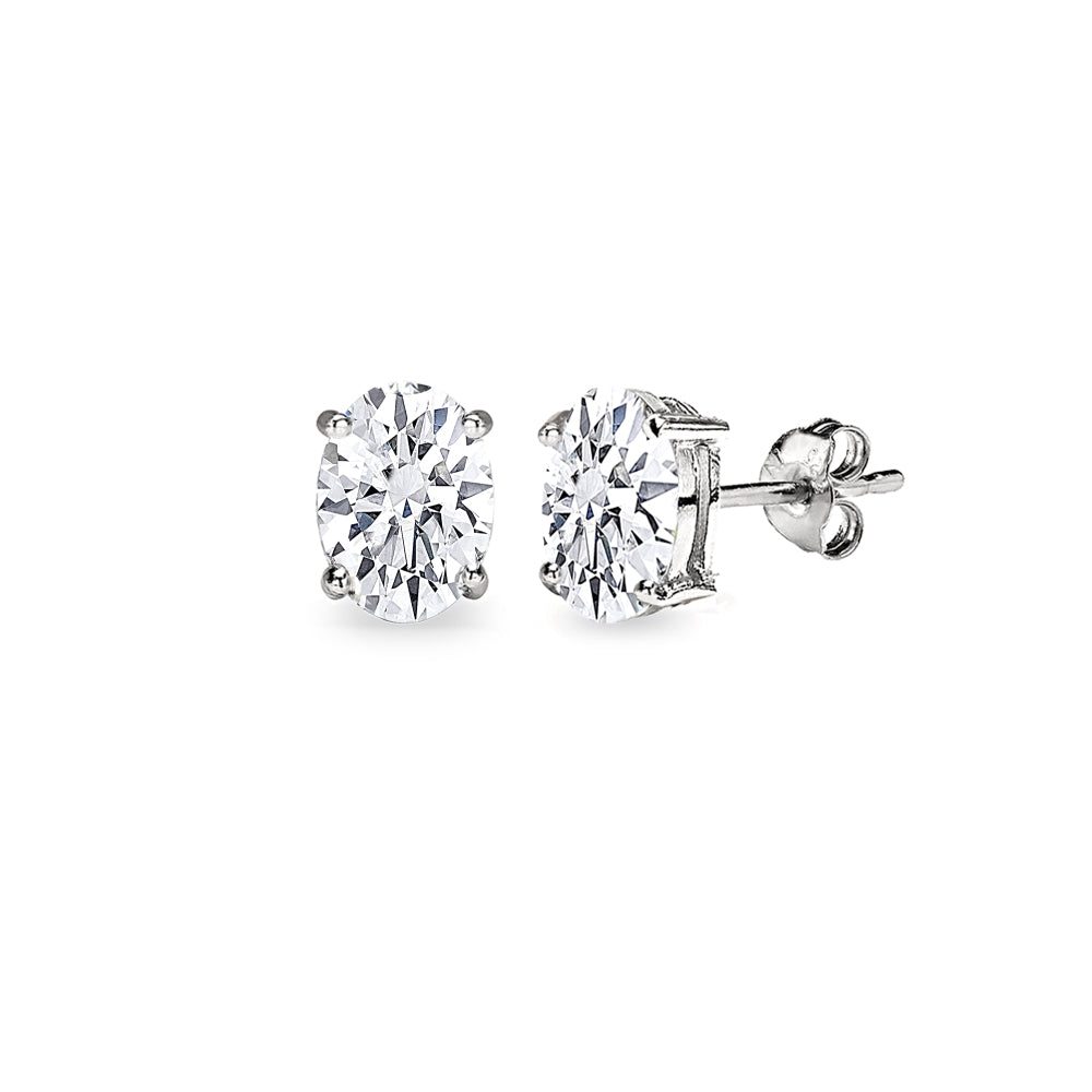 Sterling Silver AAA Cubic Zirconia 6x4mm Oval-Cut Stud Earrings
