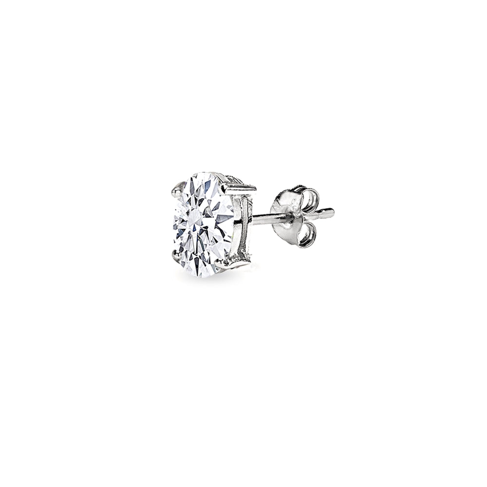 Sterling Silver AAA Cubic Zirconia 6x4mm Oval-Cut Stud Earrings-2