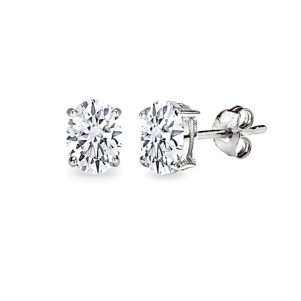 Sterling Silver AAA Cubic Zirconia 7x5mm Oval-Cut Stud Earrings