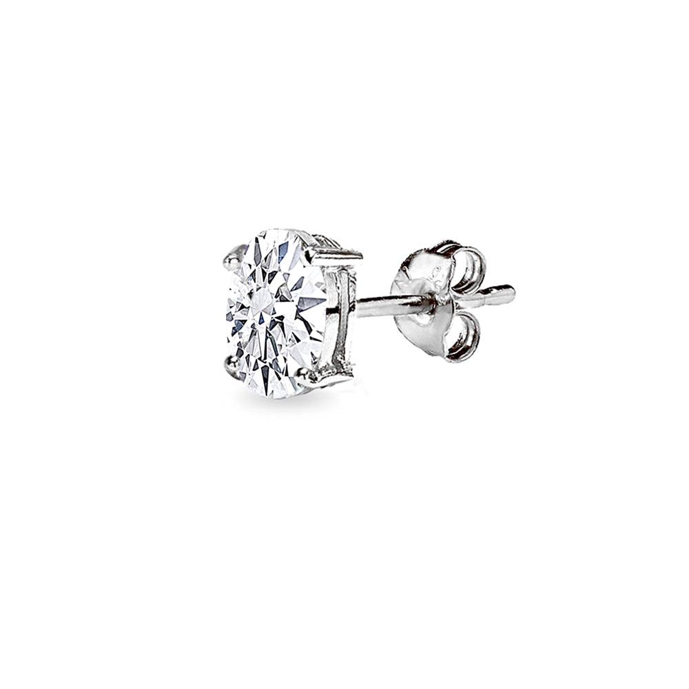 Sterling Silver AAA Cubic Zirconia 7x5mm Oval-Cut Stud Earrings-2