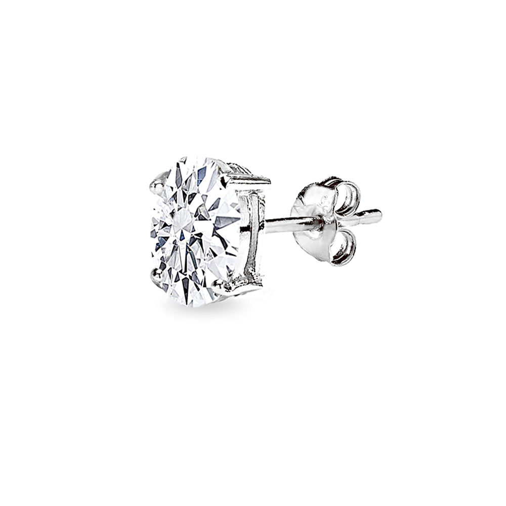 Sterling Silver AAA Cubic Zirconia 8x6mm Oval-Cut Stud Earrings-2