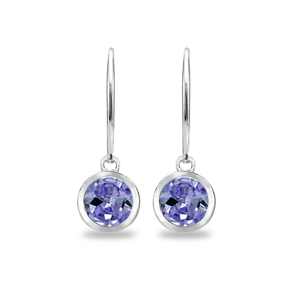 Sterling Silver Created Tanzanite 6mm Round Bezel-Set Dangle Leverback Earrings-2
