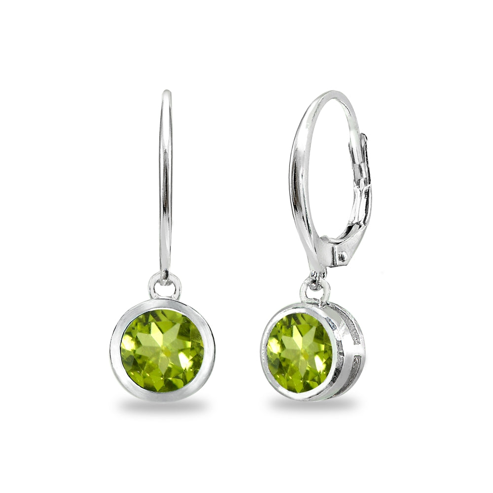 Sterling Silver Peridot 6mm Round Bezel-Set Dangle Leverback Earrings