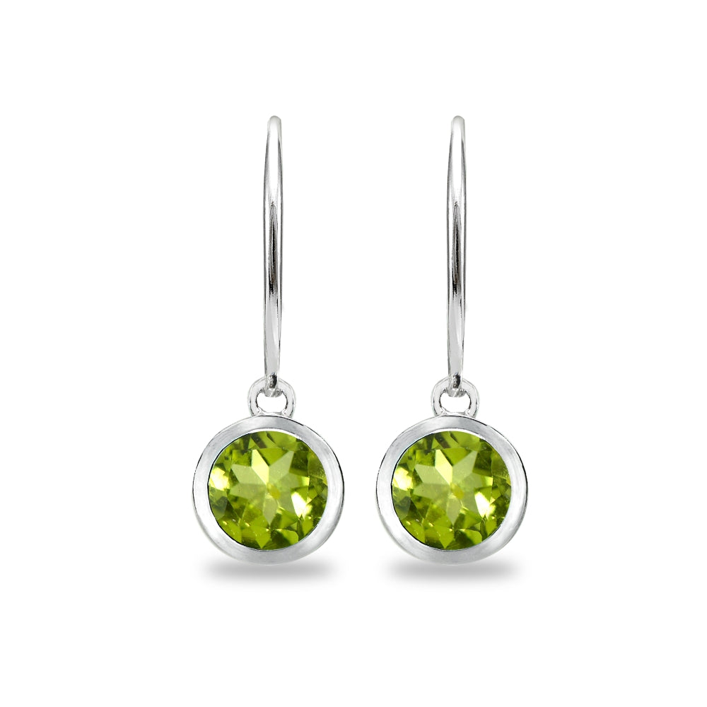 Sterling Silver Peridot 6mm Round Bezel-Set Dangle Leverback Earrings-2