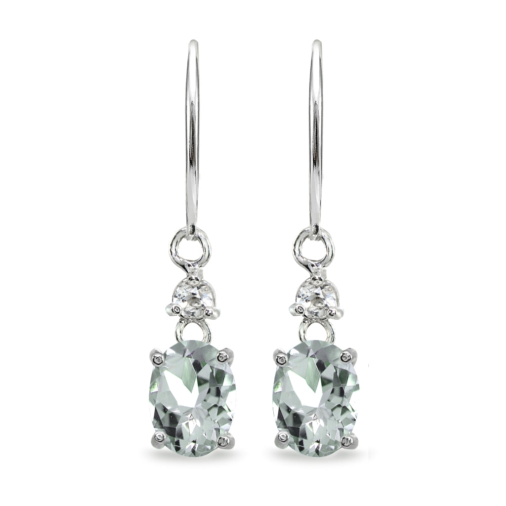 Sterling Silver Light Aqumarine & White Topaz 8x6mm Oval Dangle Leverback Earrings-2
