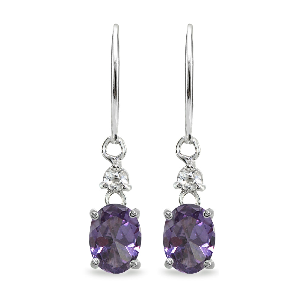 Sterling Silver Created Alexandrite & White Topaz 8x6mm Oval Dangle Leverback Earrings-2