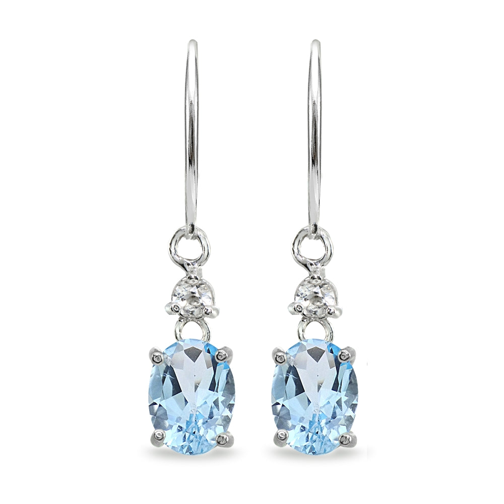 Sterling Silver Blue & White Topaz 8x6mm Oval Dangle Leverback Earrings-2