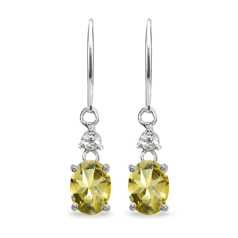 Sterling Silver Citrine & White Topaz 8x6mm Oval Dangle Leverback Earrings-2