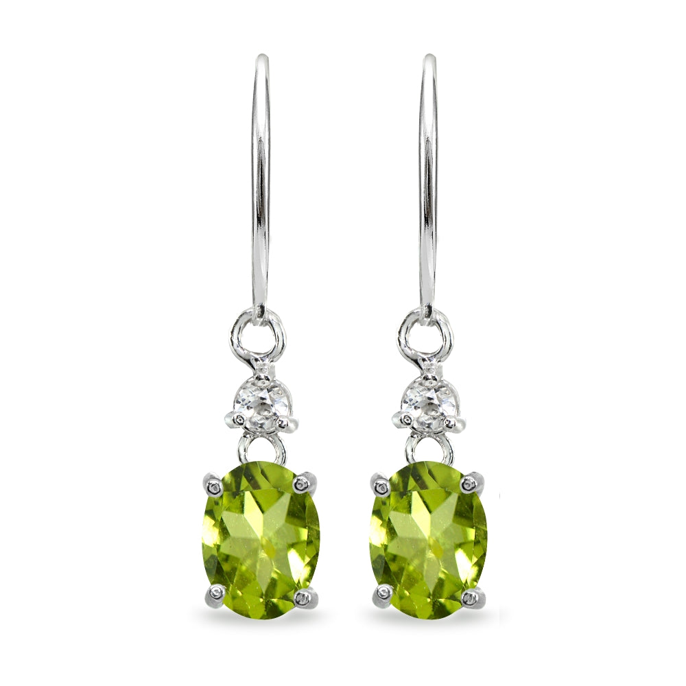 Sterling Silver Peridot & White Topaz 8x6mm Oval Dangle Leverback Earrings-2