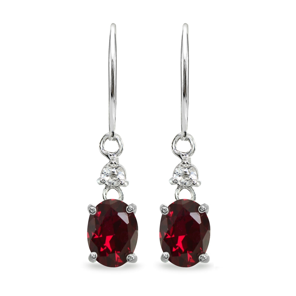 Sterling Silver Created Ruby & White Topaz 8x6mm Oval Dangle Leverback Earrings-2