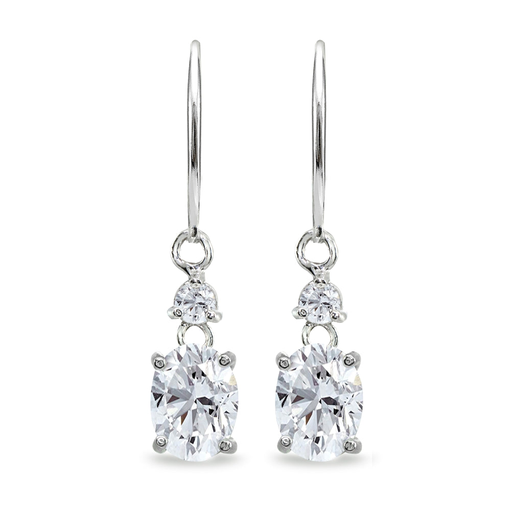 Sterling Silver Cubic Zirconia 8x6mm Oval Dangle Leverback Earrings-2