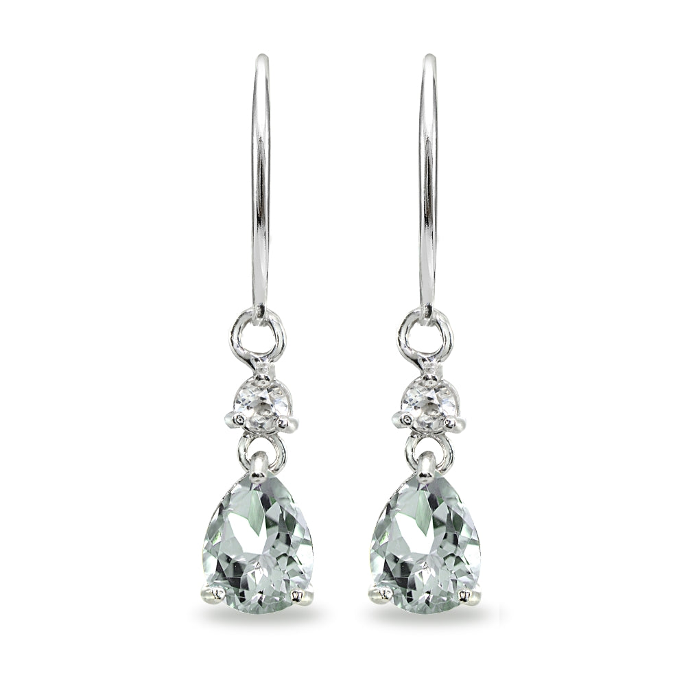 Sterling Silver Light Aqumarine & White Topaz 8x6mm Teardrop Dangle Leverback Earrings-2
