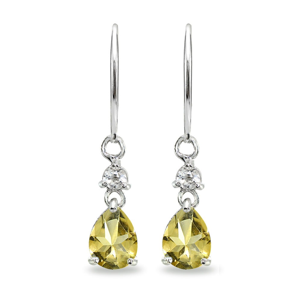 Sterling Silver Citrine & White Topaz 8x6mm Teardrop Dangle Leverback Earrings-2