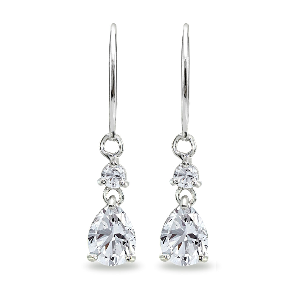 Sterling Silver Cubic Zirconia 8x6mm Teardrop Dangle Leverback Earrings-2