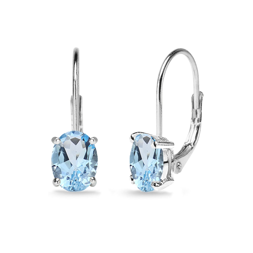 Sterling Silver Blue Topaz 7x5mm Oval Solitaire Dainty Leverback Earrings