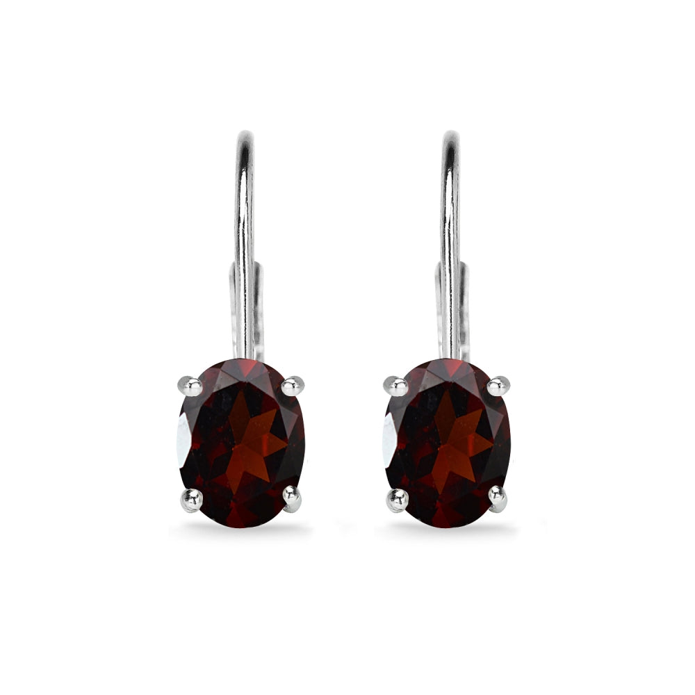 Sterling Silver Garnet 7x5mm Oval Solitaire Dainty Leverback Earrings-2