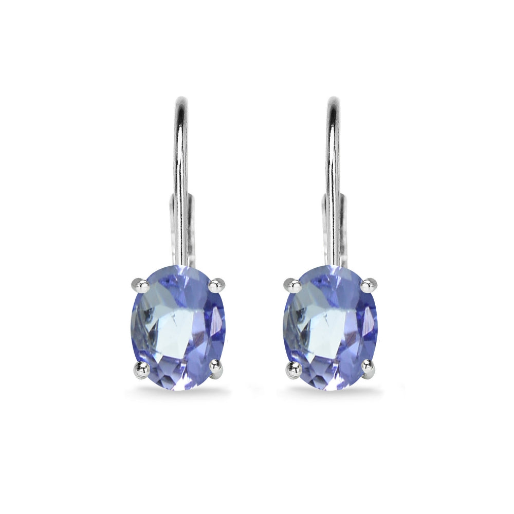 Sterling Silver Created Tanzanite 7x5mm Oval Solitaire Dainty Leverback Earrings-2