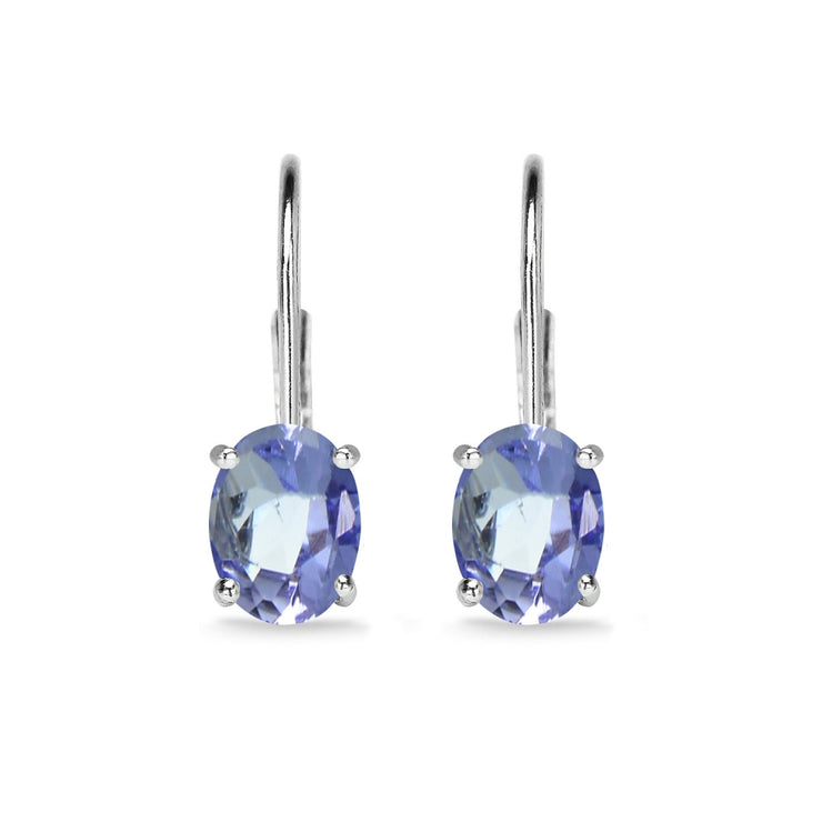 Sterling Silver Created Tanzanite 7x5mm Oval Solitaire Dainty Leverback Earrings
