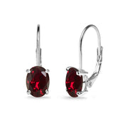 Sterling Silver Created Ruby 7x5mm Oval Solitaire Dainty Leverback Earrings